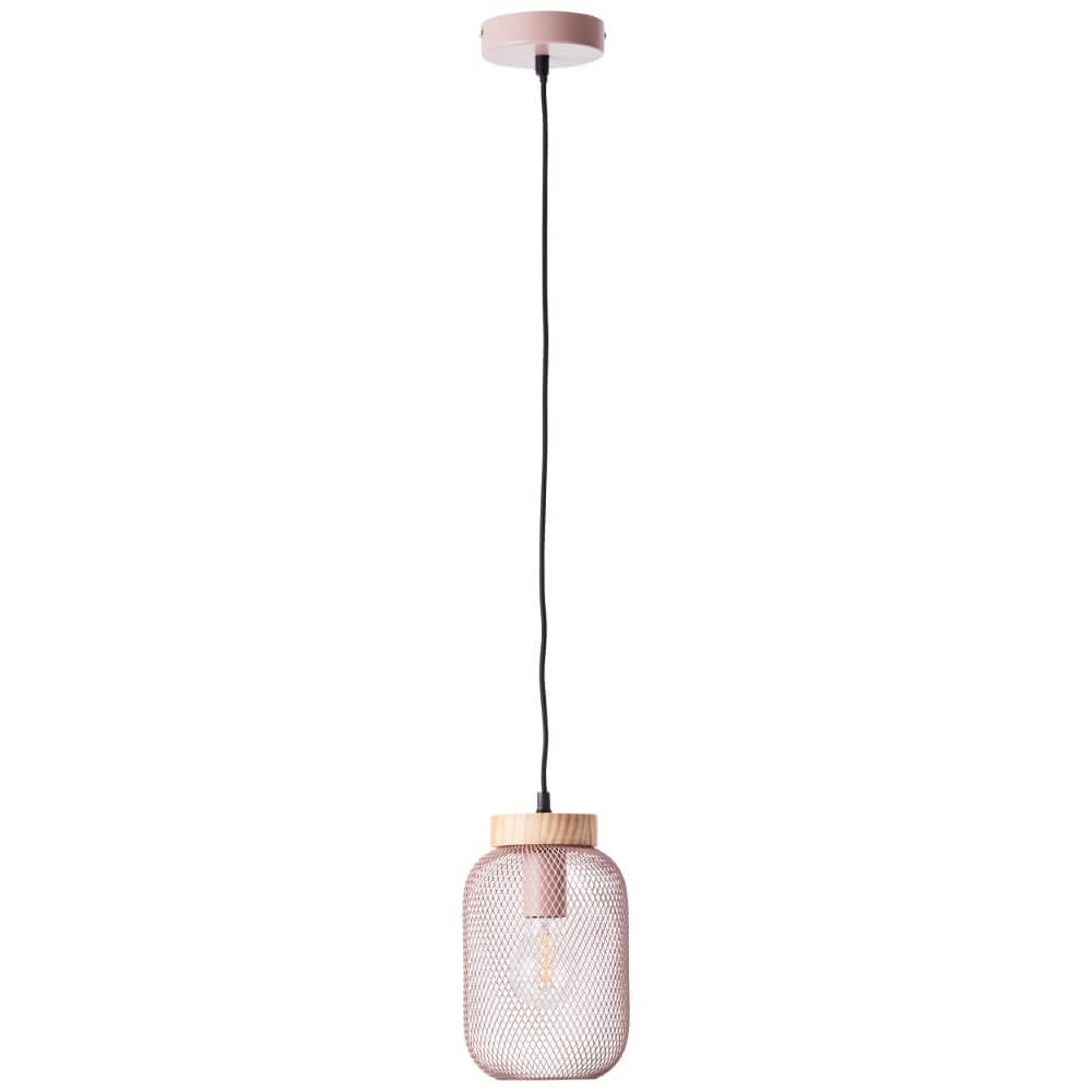 Roze hanglamp Giada met hout Brilliant 4004353354229