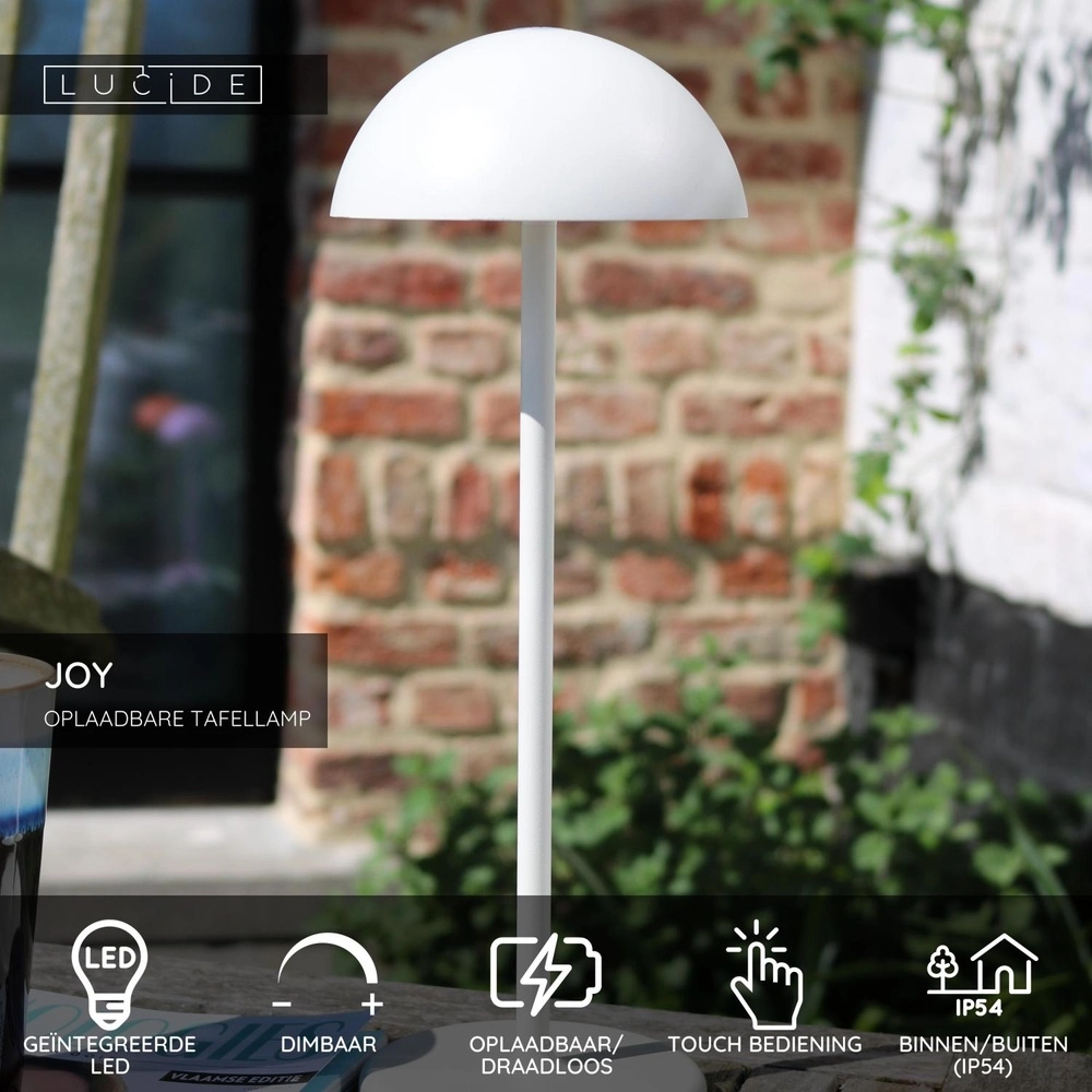 Oplaadbare tafellamp Joy IP54 wit Lucide 5411212151957