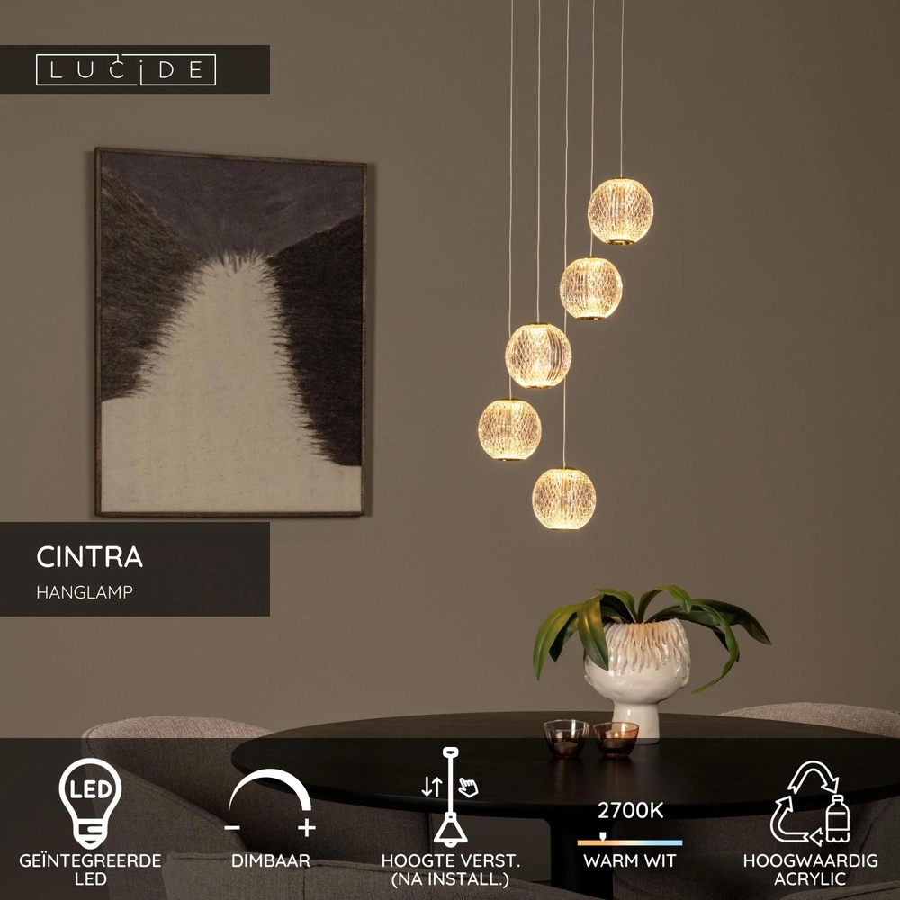Gouden hanglamp Cintra vide 5-lichts Lucide 5411212134417