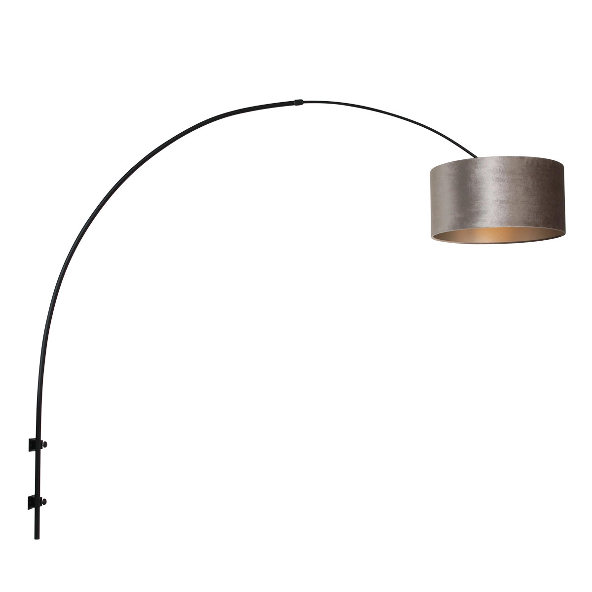 Wand Booglamp Sparkled zwart met taupe velourse kap