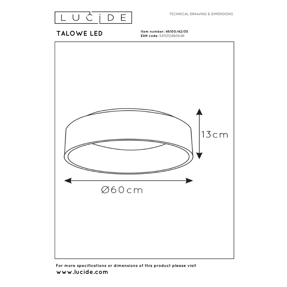 Plafonniere Talowe Led Ø 60cm zwart Lucide 5411212460646