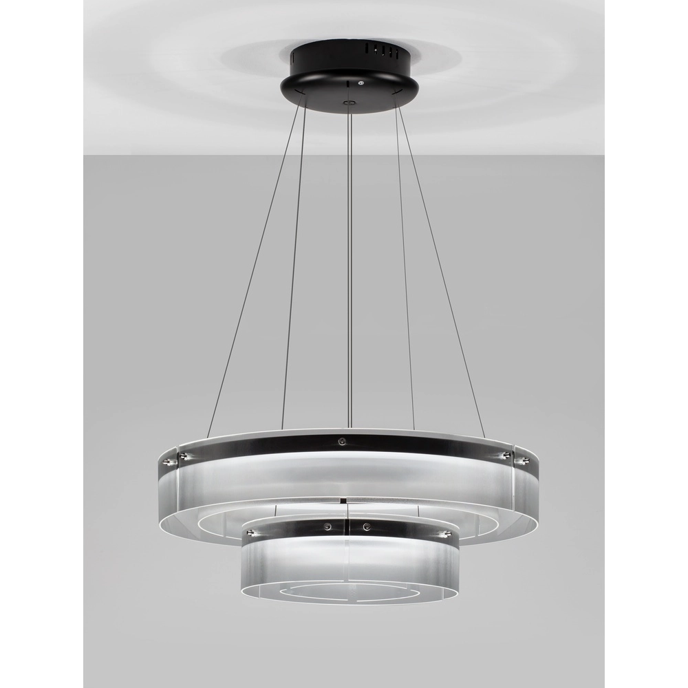 Design hanglamp Pauline dubbel zwart met glas Ø 70cm Lyora 5212017445360