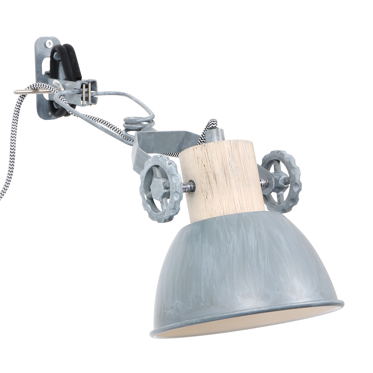 Klemspot Gearwood zinkgrijs met hout Klemspot Gearwood zinkgrijs met hout