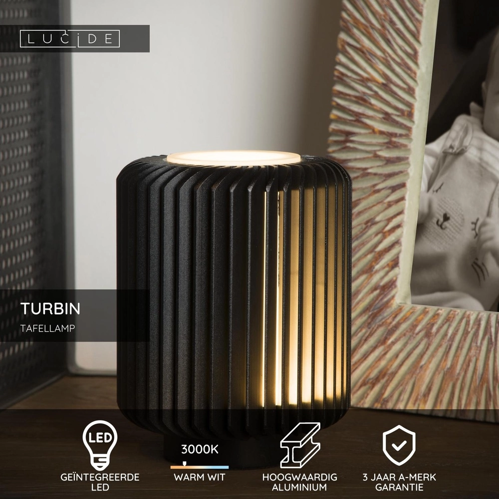 Tafellampje Turbin zwart Lucide 5411212262653