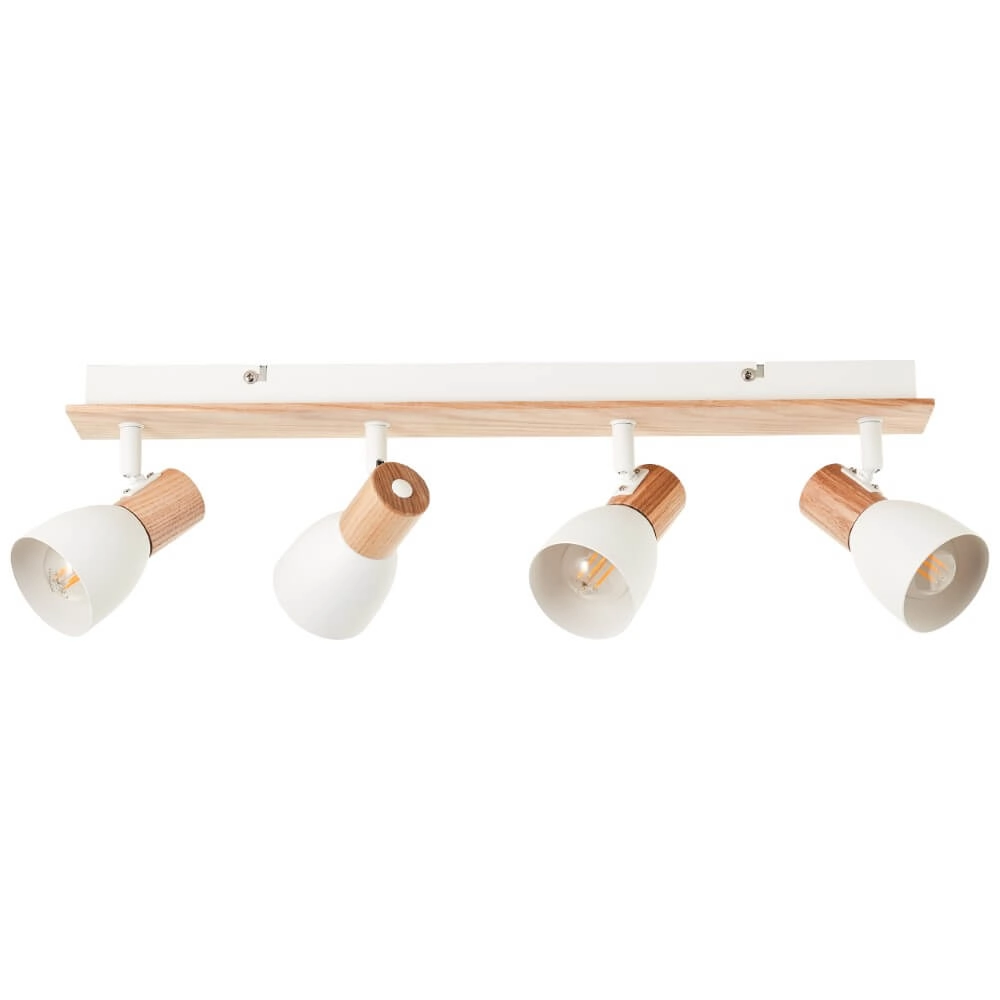 Plafondlamp Daintree 4-lichts wit met hout