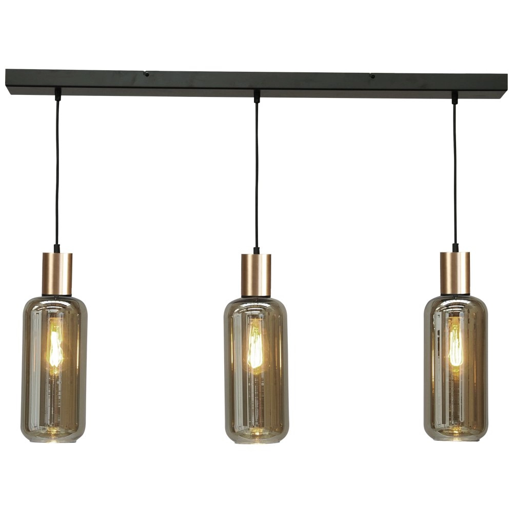 Zwarte hanglamp met goud Bounty 3-lichts cilindrisch glas