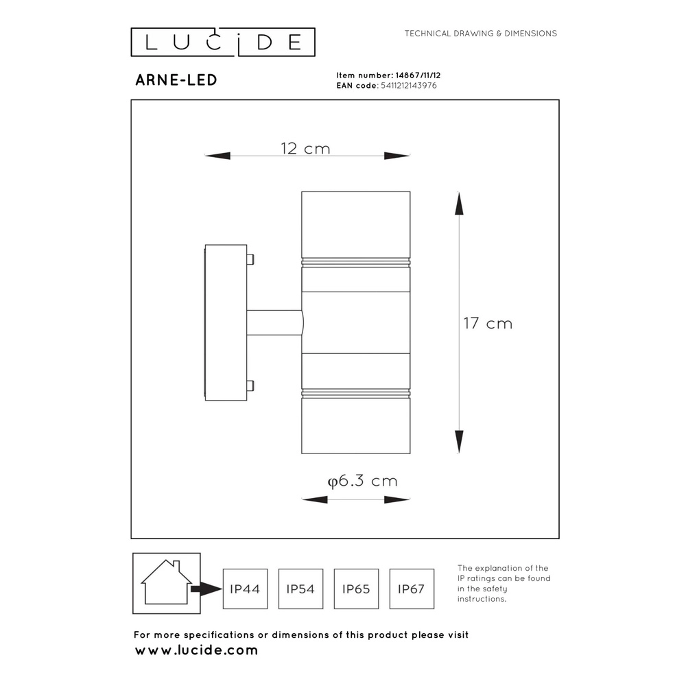 Wandspot Arne-Led up en down chroom Lucide 5411212143976