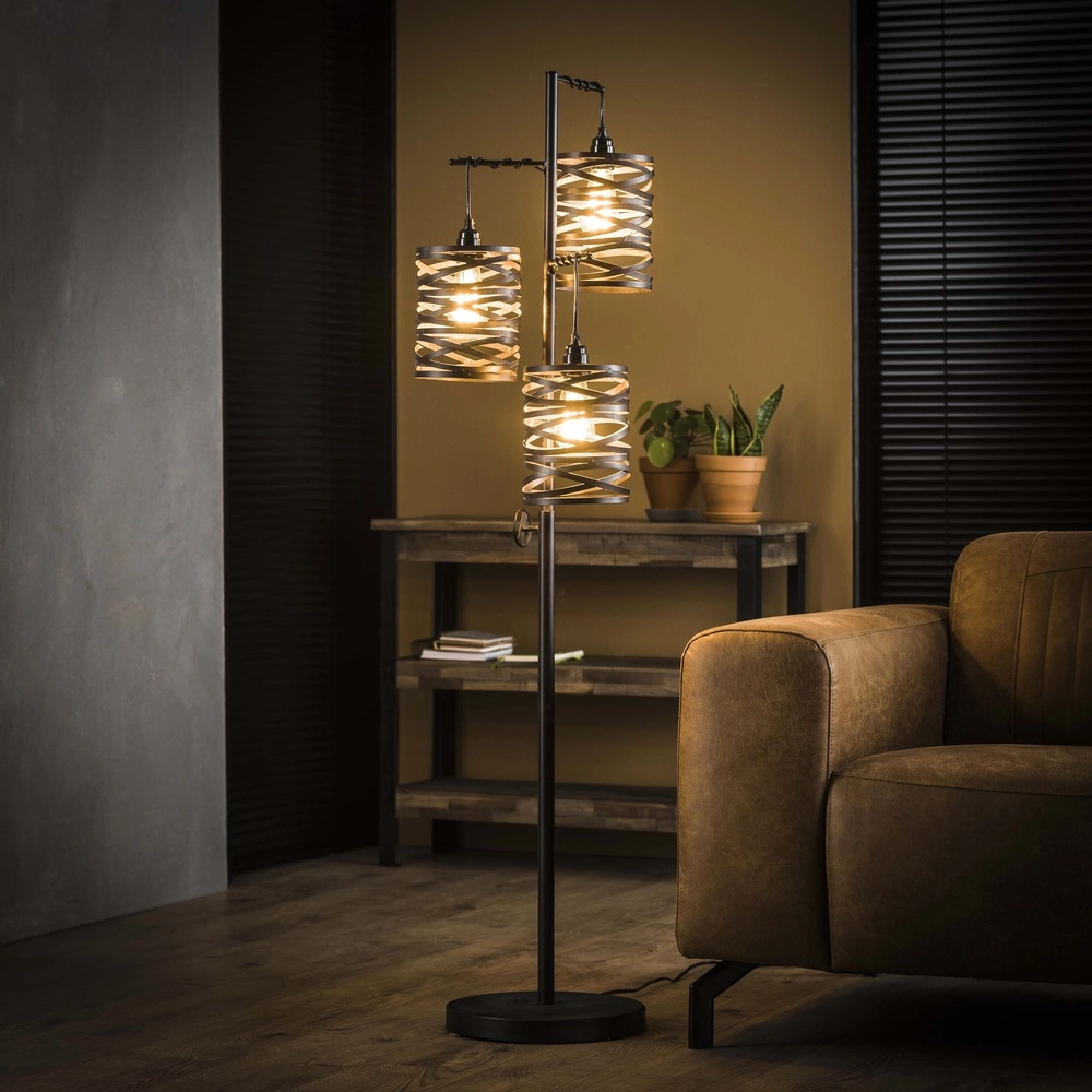Landelijke vloerlamp Spindle 3x E27 - Slate grey