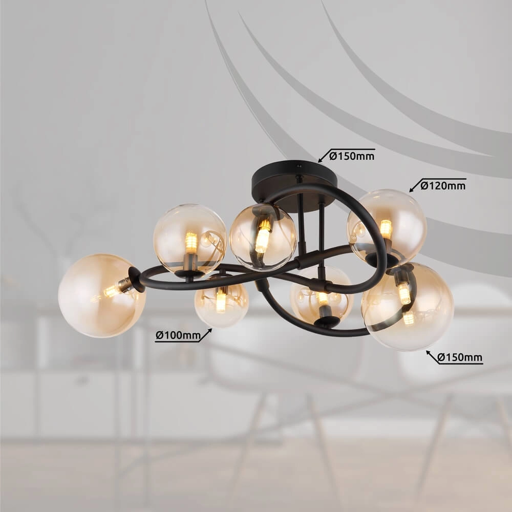 Zwarte plafondlamp Tuberius design 7-lichts Globo 9007371446445
