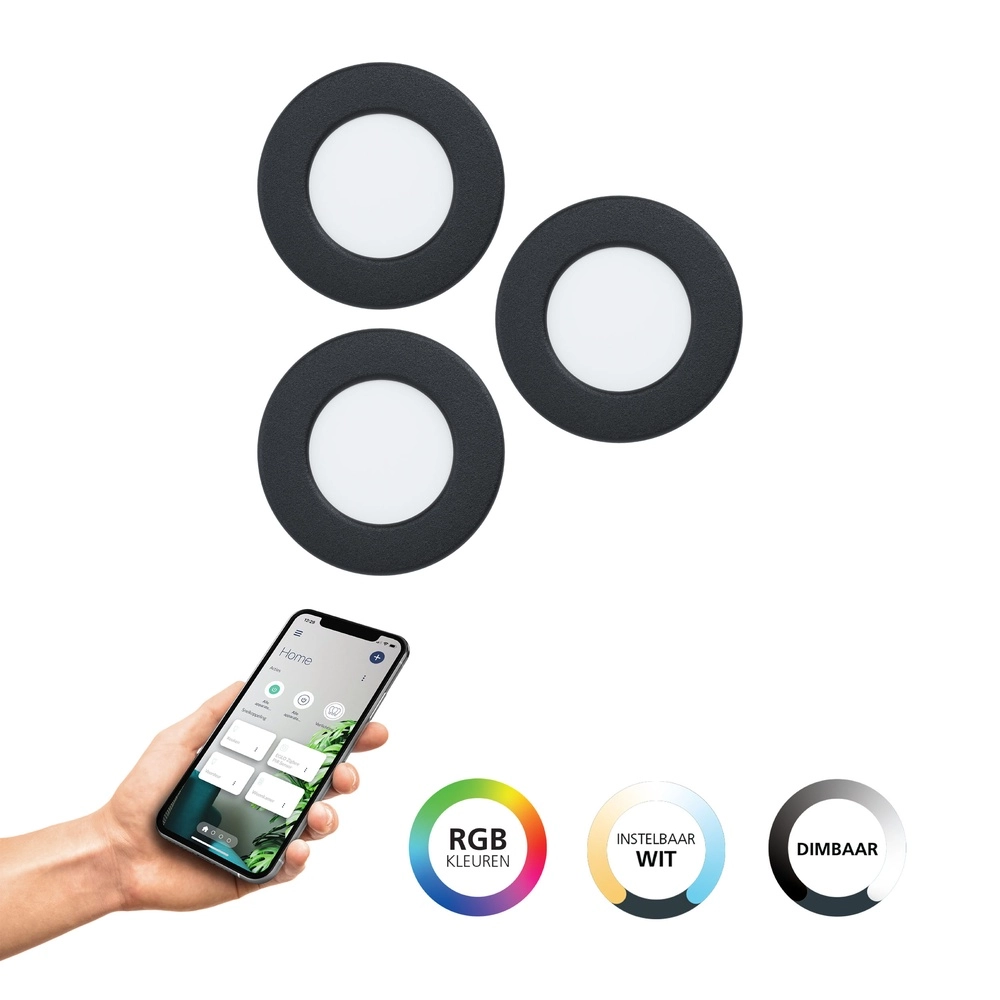 IP44 inbouwspot Fueva 6-Z Zigbee - zwart - Ø 8,8cm Eglo 9008606330966