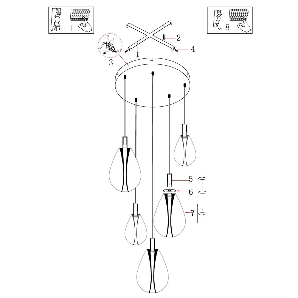 Hanglamp Glimsy 5-lichts zwart rond Steinhauer 8712746177961
