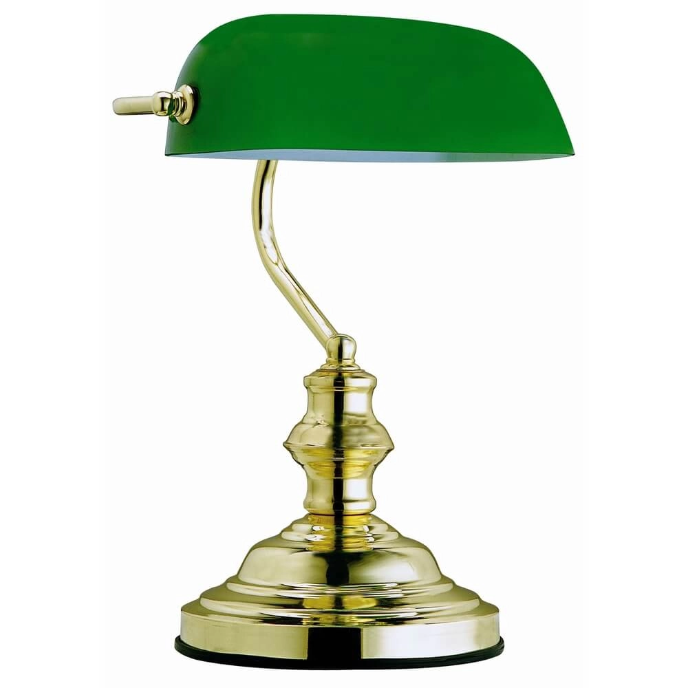Klassieke bureaulamp Antique metaal met groen glas