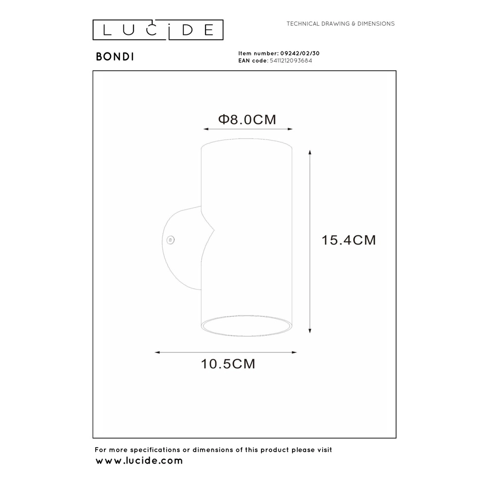Wandspot Bondi up & down zwart Lucide 5411212093684