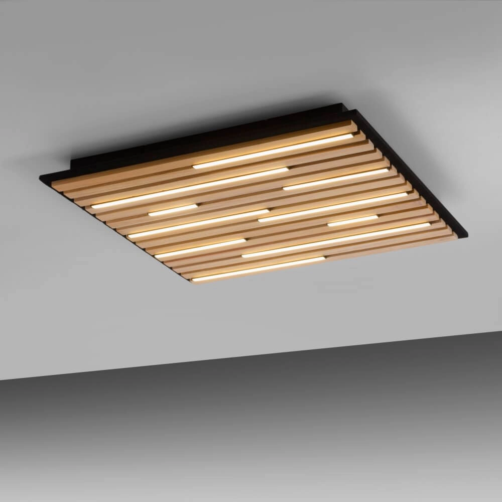 Vierkante plafondlamp Q-Akustik hout Paul Neuhaus 4012248385388