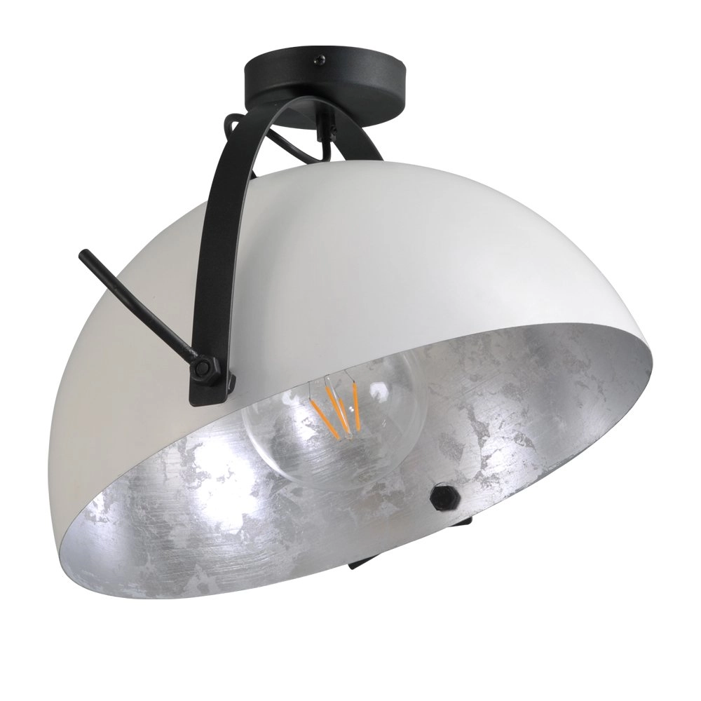 Stoere plafondlamp Industria 40cm wit met oudzilver