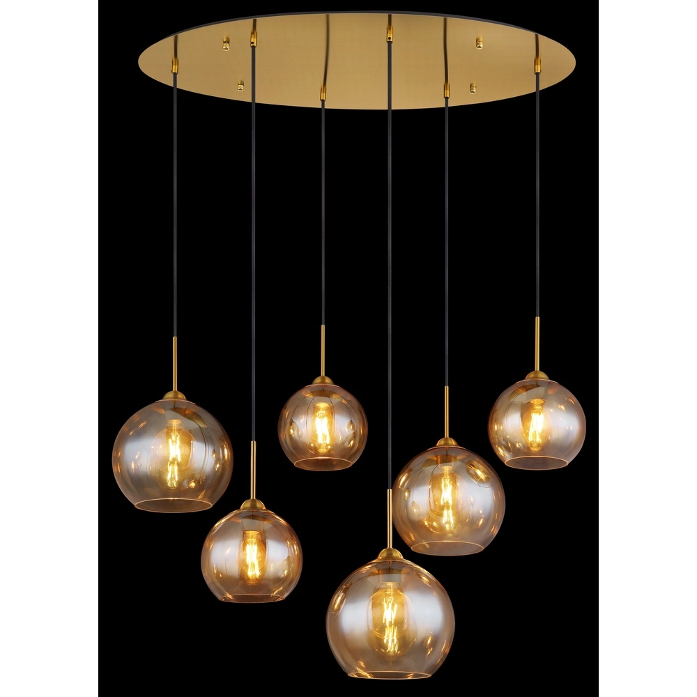 Gouden hanglamp Jamessa 6-lichts met amber glas Globo 9007371435692