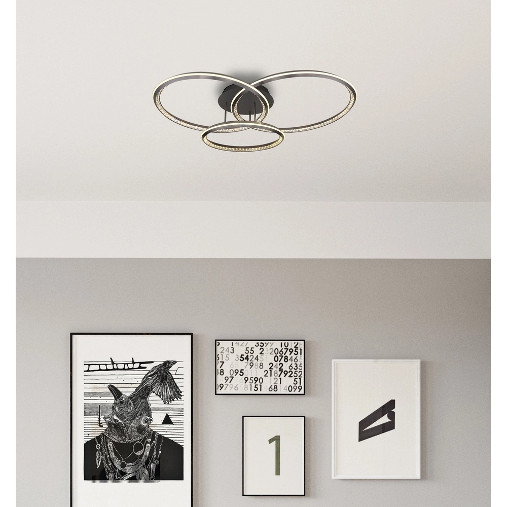 Design plafondlamp Alaina 3 ringen grijs Globo 9007371474882