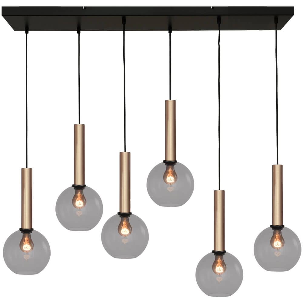 6-lichts hanglamp Bella 2 met smoke glas