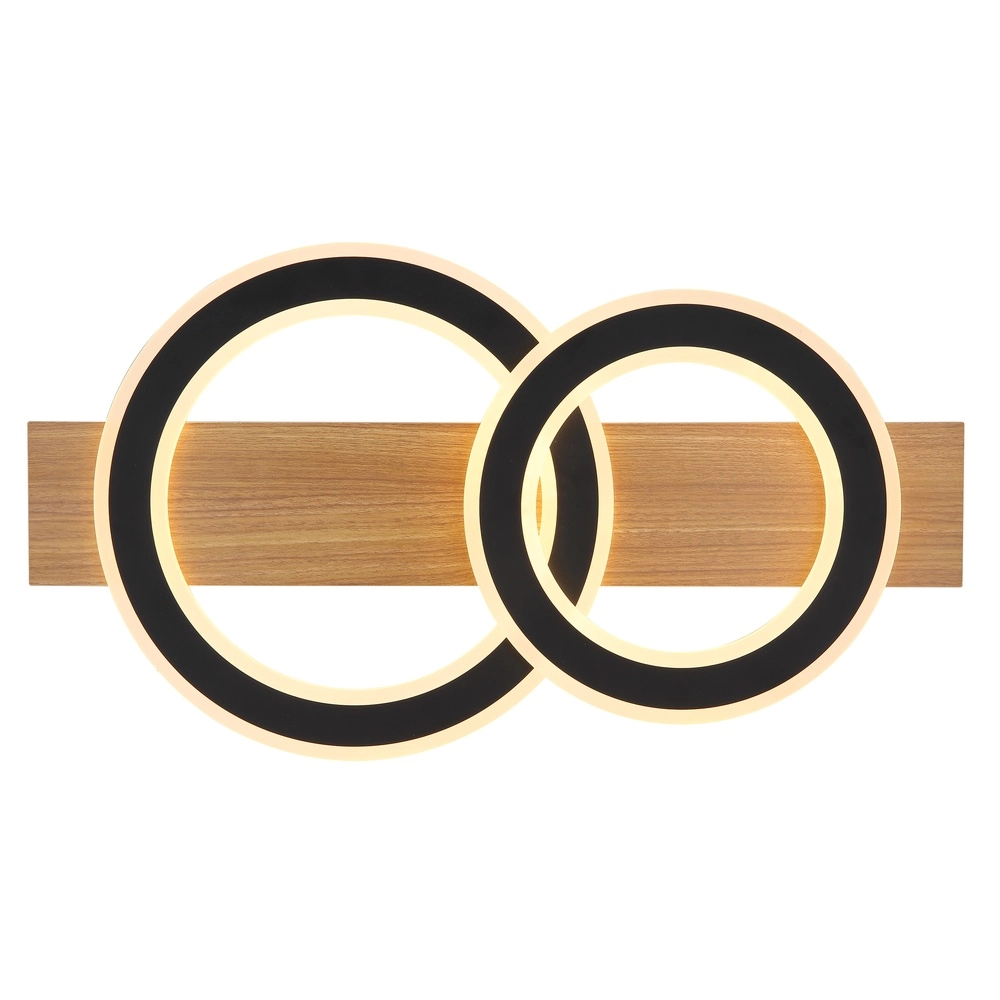 Design plafondlamp Jayden zwart met hout 3 ringen Globo 9007371468409