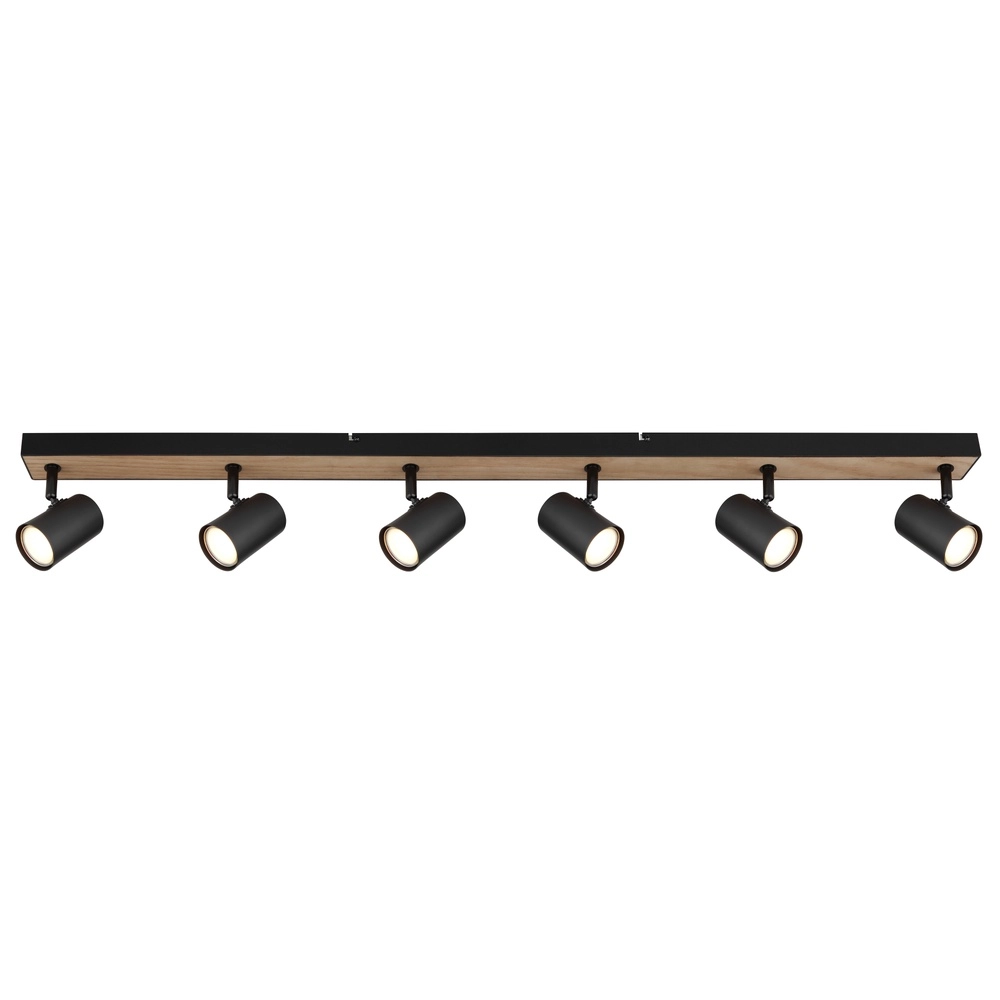 Plafondlamp 6-lichts Robby zwart met hout Globo 9007371432141