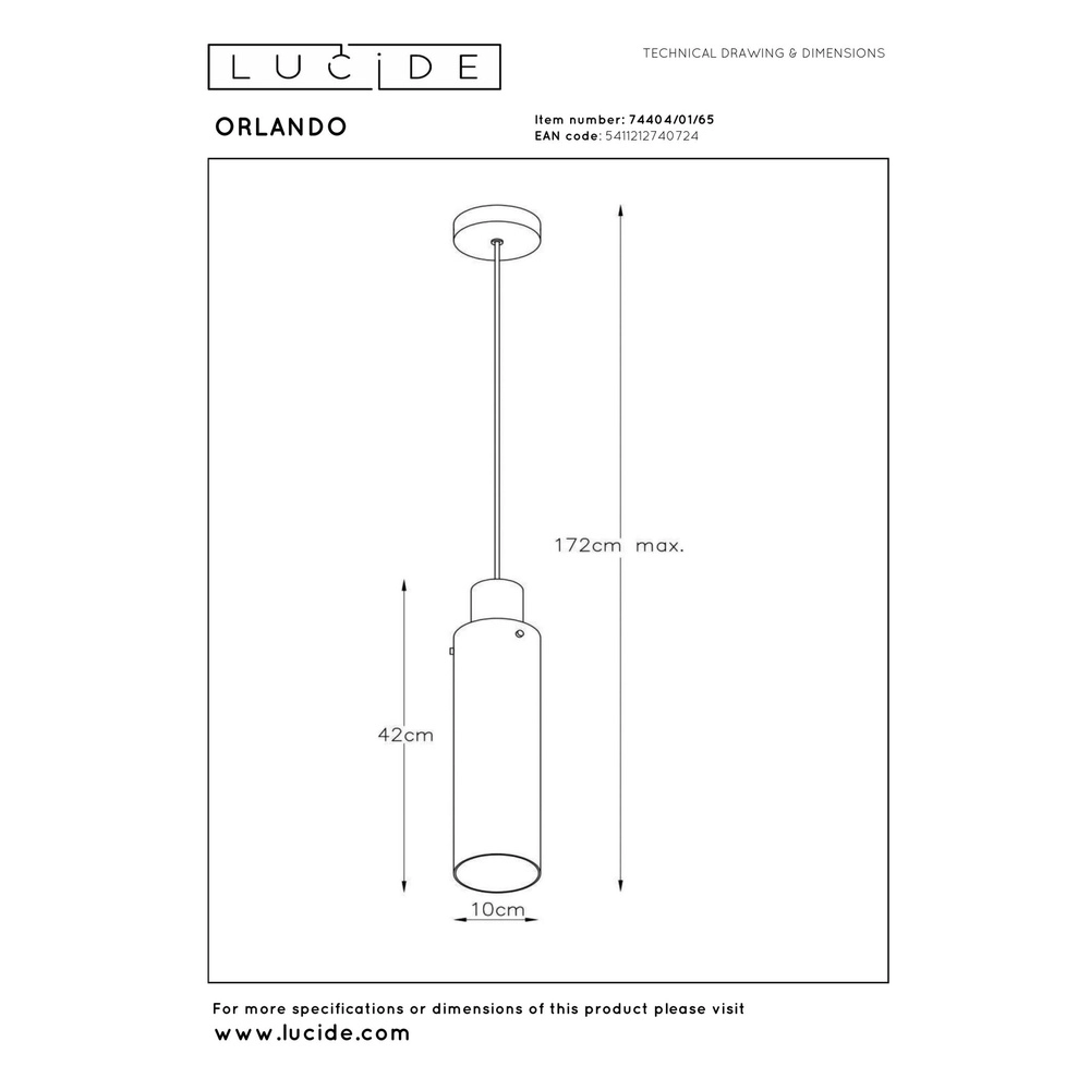 Strakke hanglamp Orlando Ø 10cm smoke glas Lucide 5411212740724