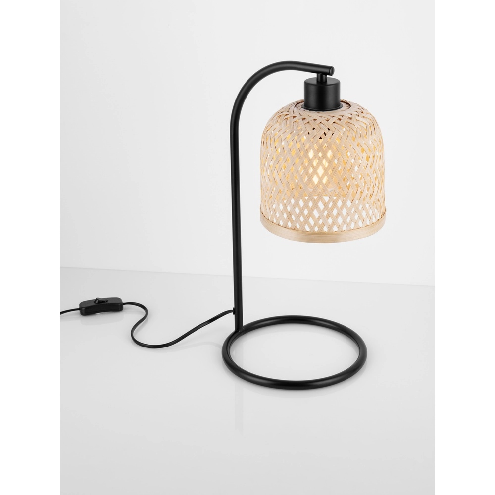 Tafellamp Intra zwart met bamboe kapje Lyora 5212017454805