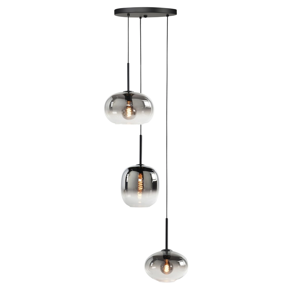 Hanglamp Bellini 3-lichts zwart met smoke glas