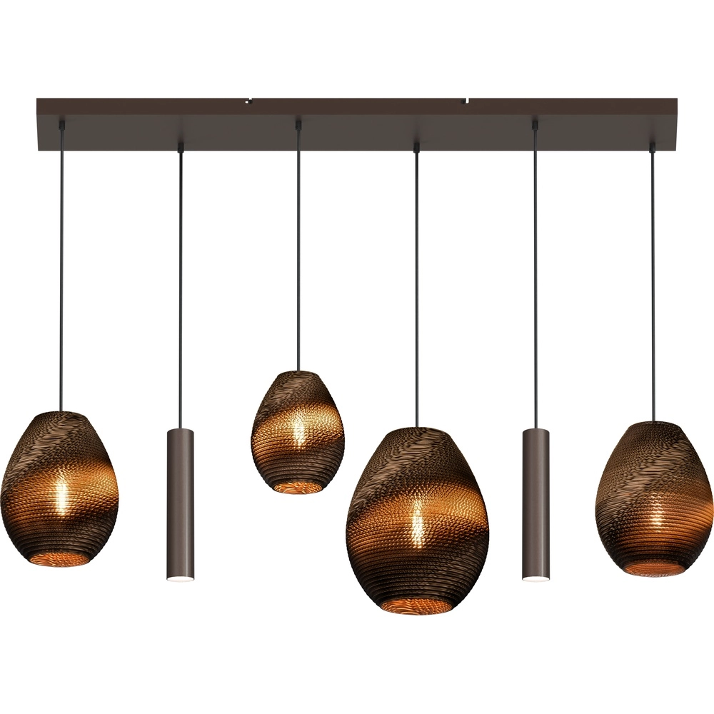 6-lichts hanglamp Carta Trendy Think-paper kap cacao