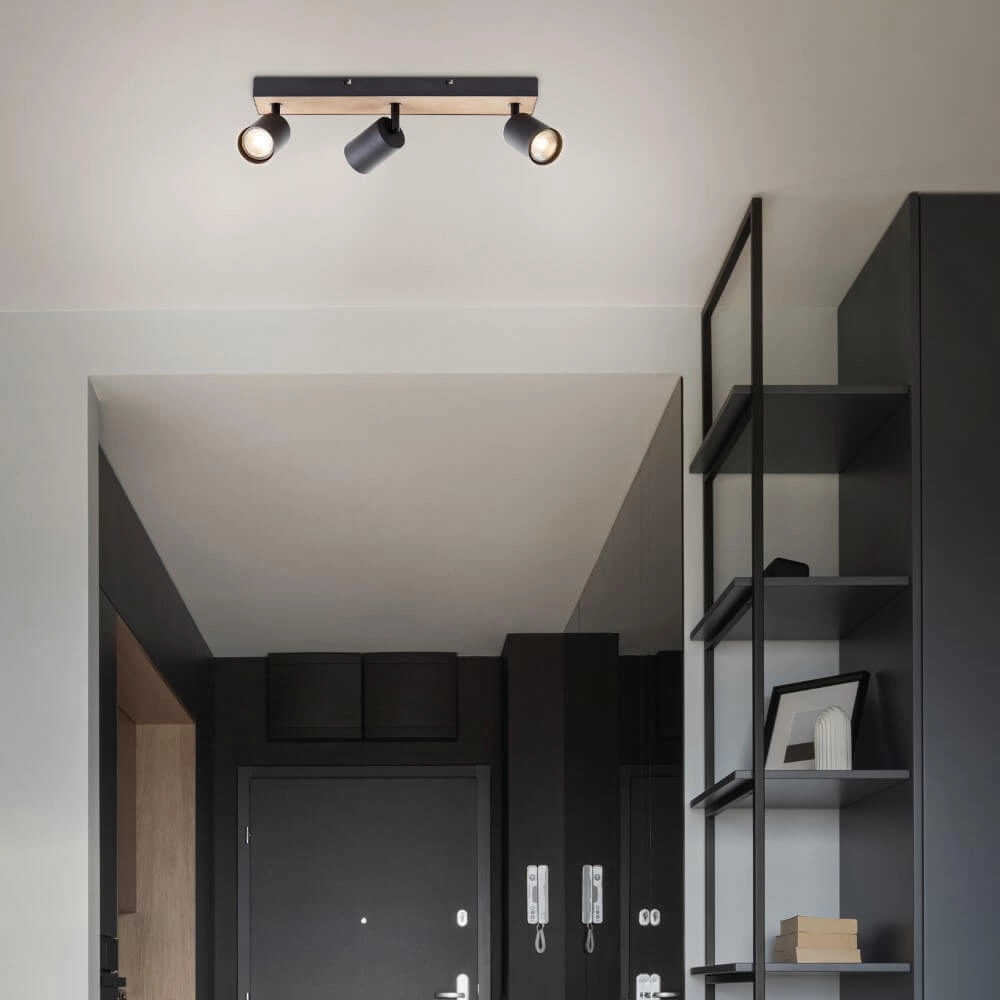 3-lichts lamp Jello Wood zwart met hout Brilliant 4004353428395