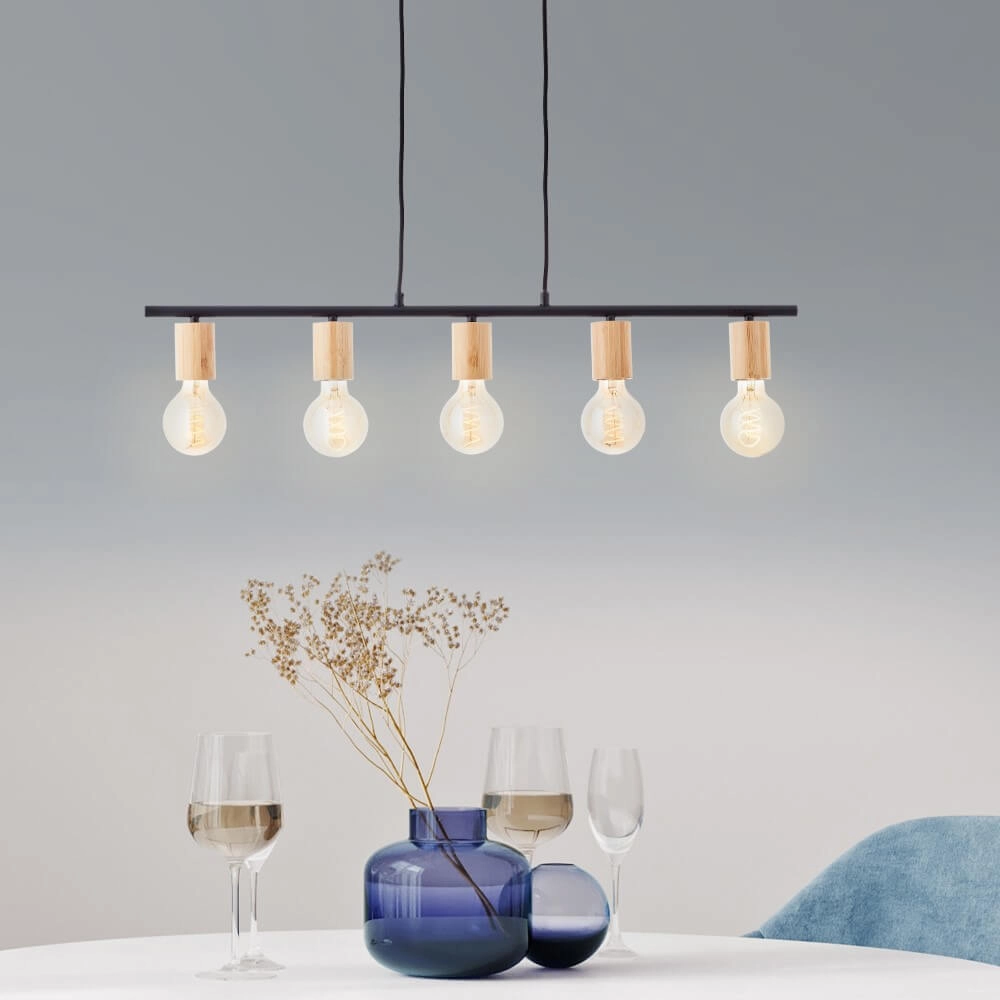 5-lichts hanglamp Kerry zwart met hout Brilliant 4004353408960