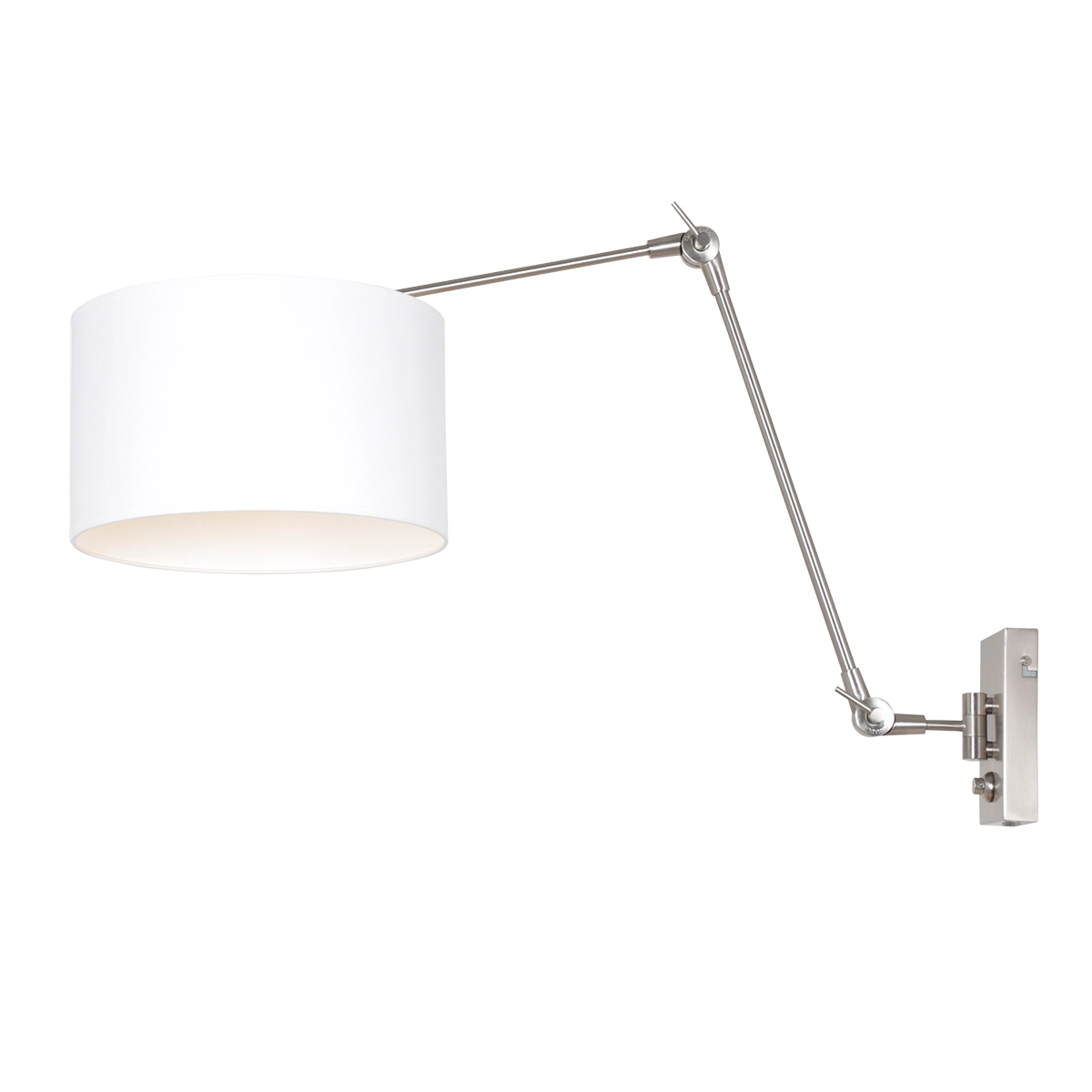 Wand Leeslamp Prestige Chic RVS met 30cm effen witte kap