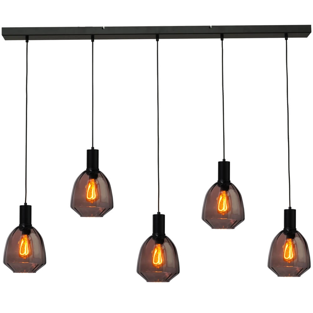 5-lichts hanglamp - zwart - Porto met Nicolette red glazen 5-lichts hanglamp - zwart - Porto met Nicolette red glazen