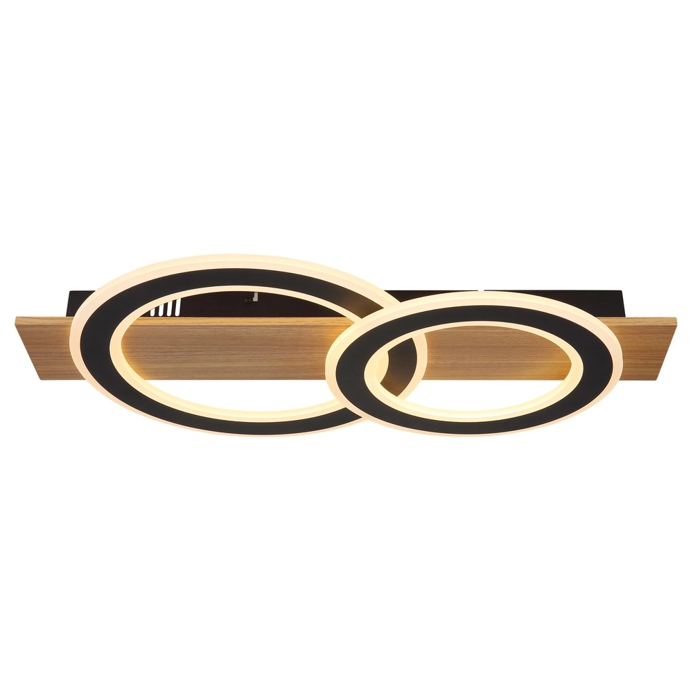 Design plafondlamp Jayden zwart met hout 3 ringen Globo 9007371468409