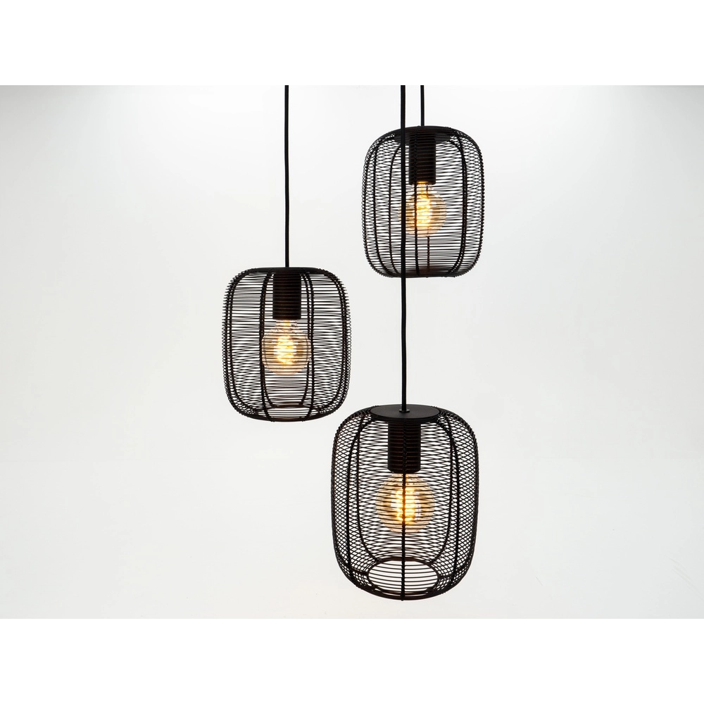 3-lichts draadlamp Derwen Hang - Ø 40cm - zwart