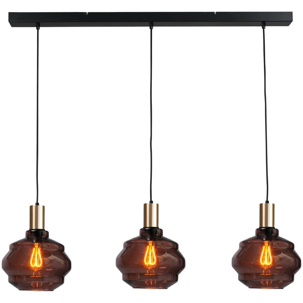 3-lichts hanglamp - goud - Porto met Ball red glazen - Ø 24cm 3-lichts hanglamp - goud - Porto met Ball red glazen - Ø 24cm