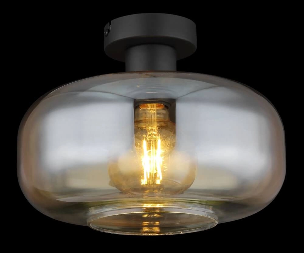 Zwarte plafondlamp Giuseppe amber glas Globo 9007371435227