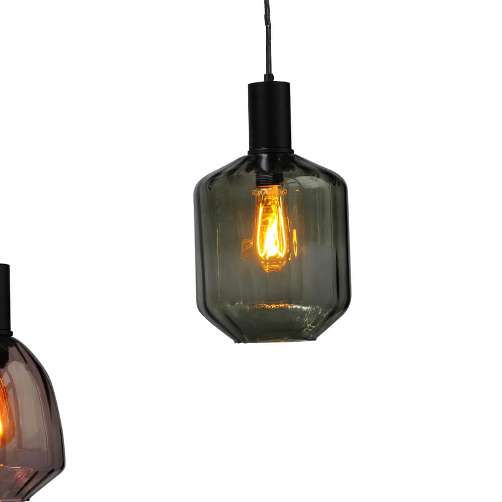 6-lichts hanglamp - zwart - Porto met verschillende glazen Masterlight 8718121270678