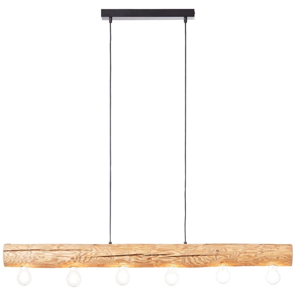 Houten hanglamp Trabo 6-lichts hout met zwart