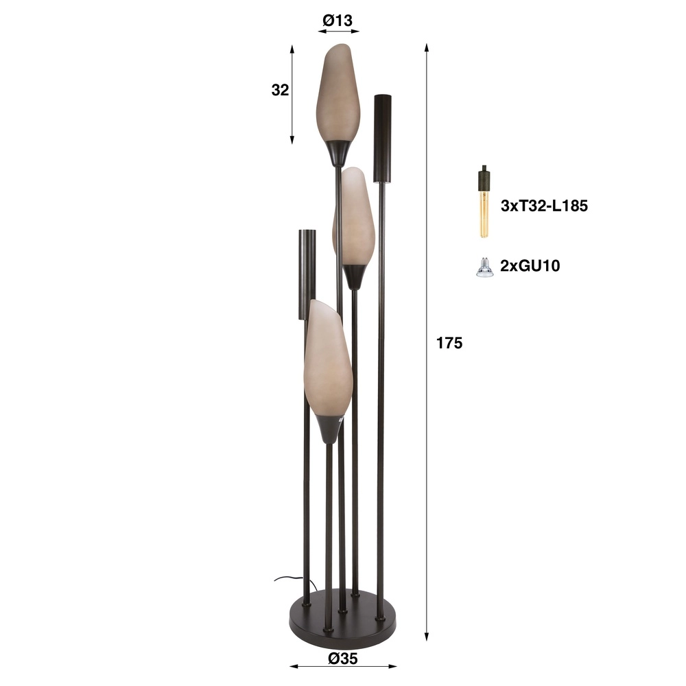 Stijvolle vloerlamp Cocoon 3x E27 - 2x GU10 - frosted glas Lyora 8716803511927