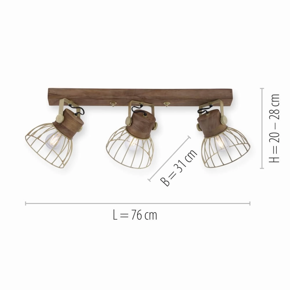 Plafondlamp Alami bruin messing 3-lichts Just Light 4043689976231