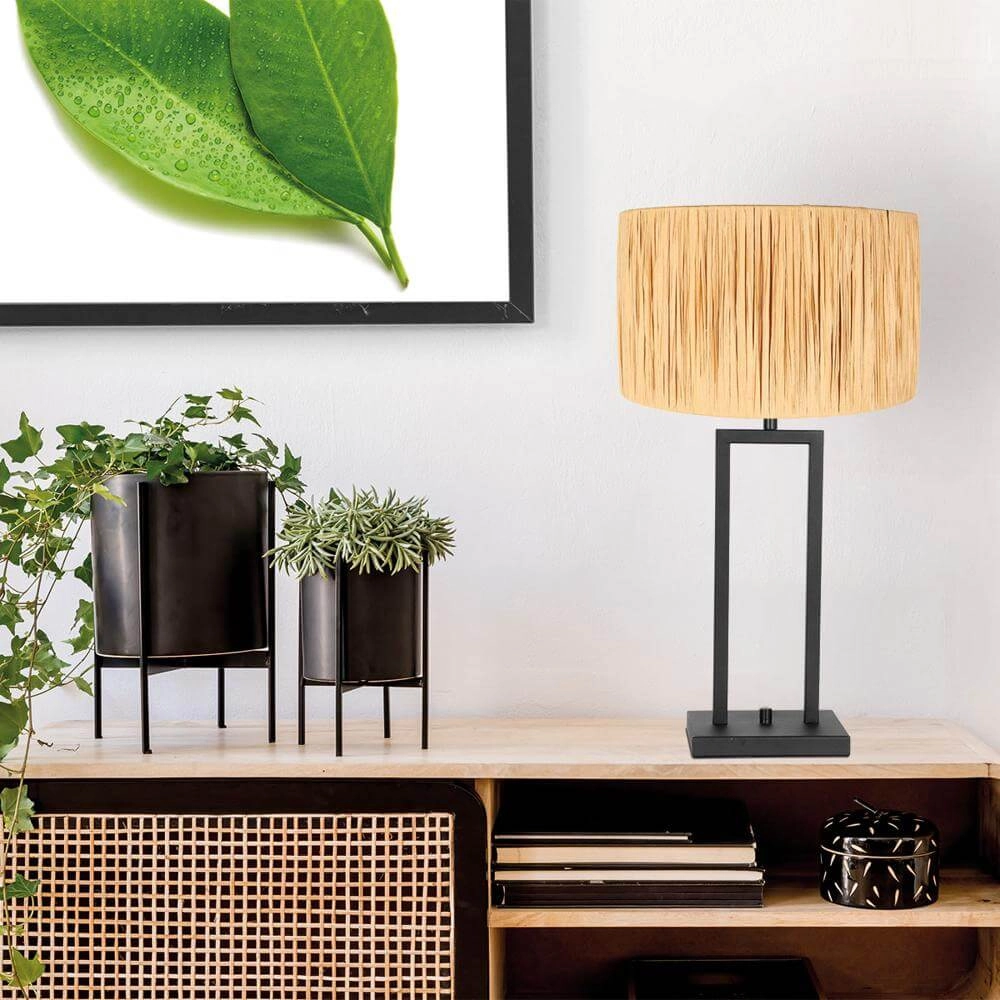 Tafellamp Stang zwart met strokleurige kap Steinhauer 8712746172034