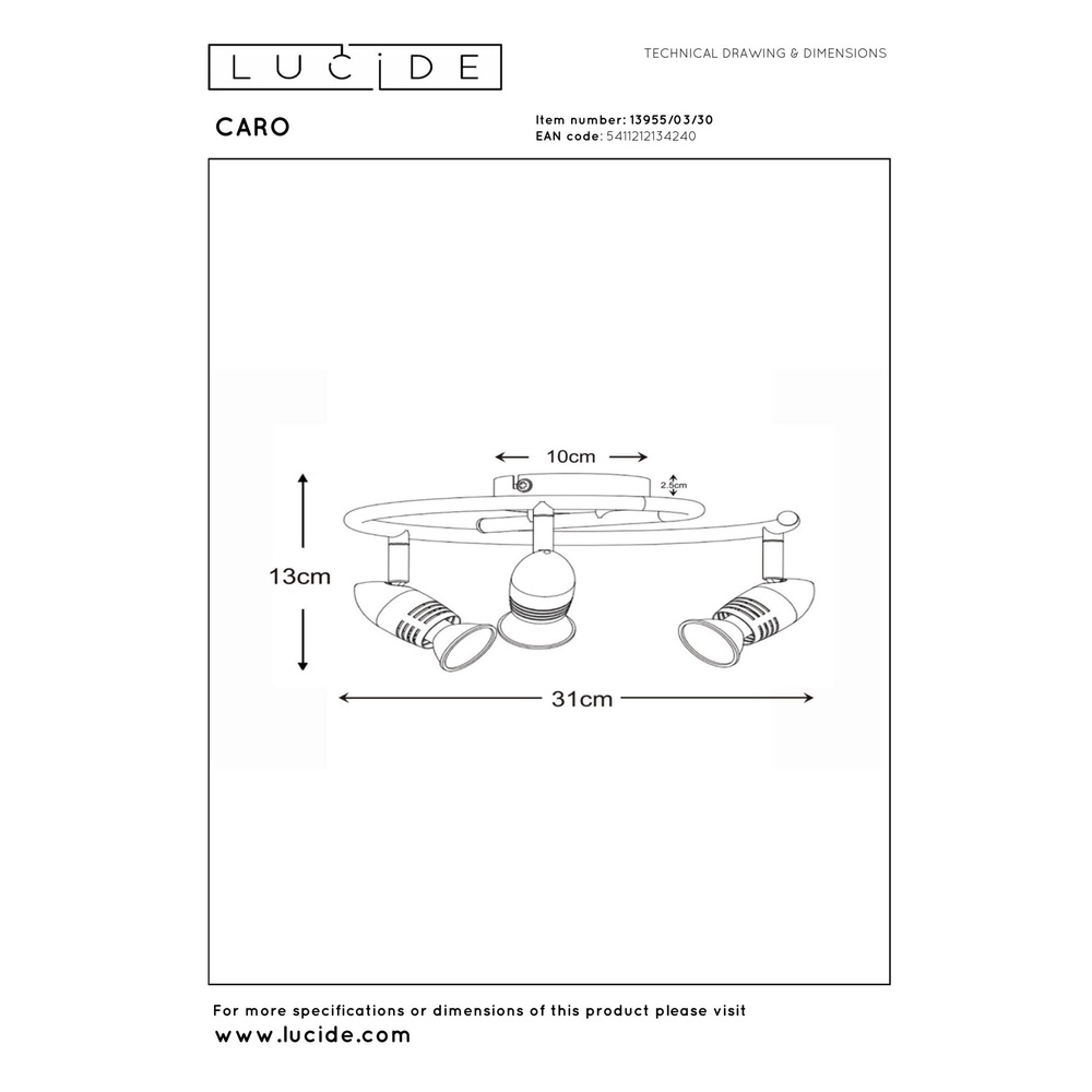 Plafondspot Caro 3-lichts zwart Lucide 5411212134240