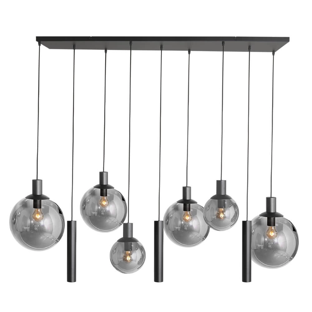 Eettafel hanglamp Bollique zwart met rookglas Eettafel hanglamp Bollique zwart met rookglas