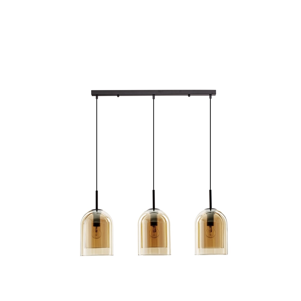Hanglamp Velor 3-lichts zwart met amber glas recht Lyora 5212017431226