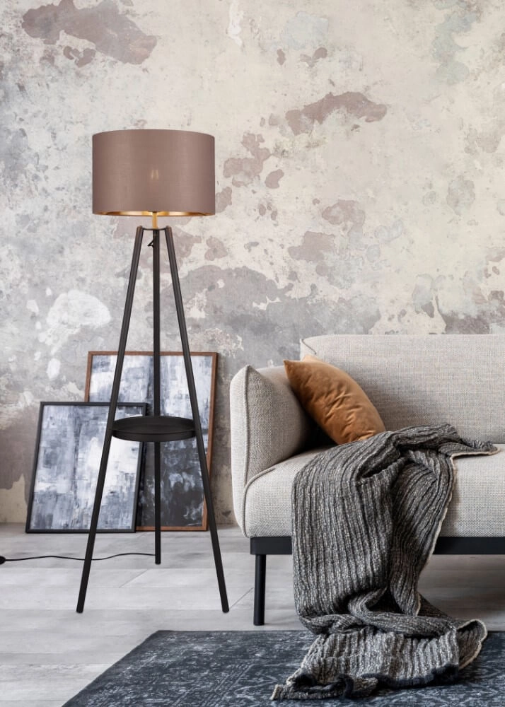 Staande vloerlamp Colette zwart met taupe kap Trio 4017807574548