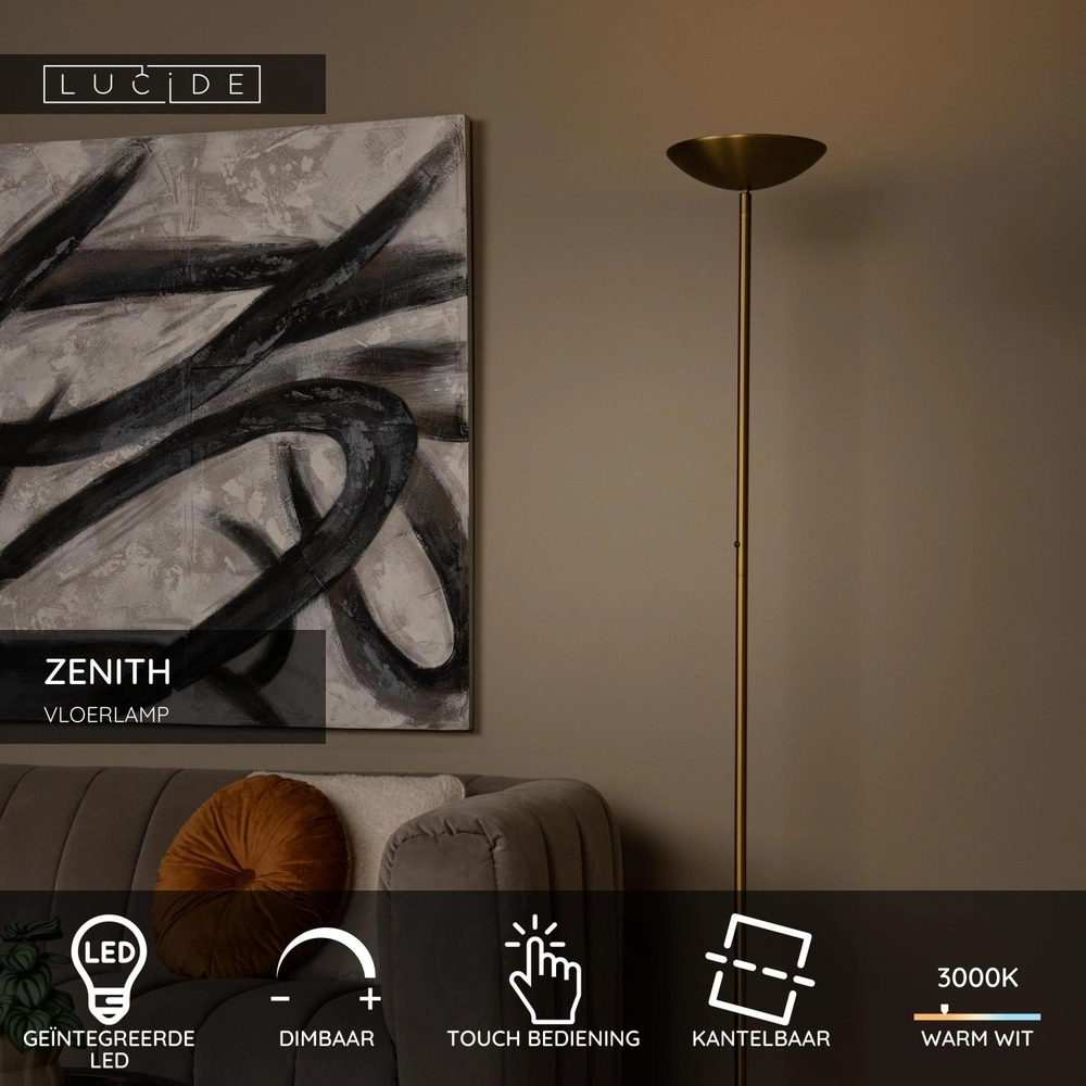 Design vloerlamp Zenith goud Lucide 5411212194053
