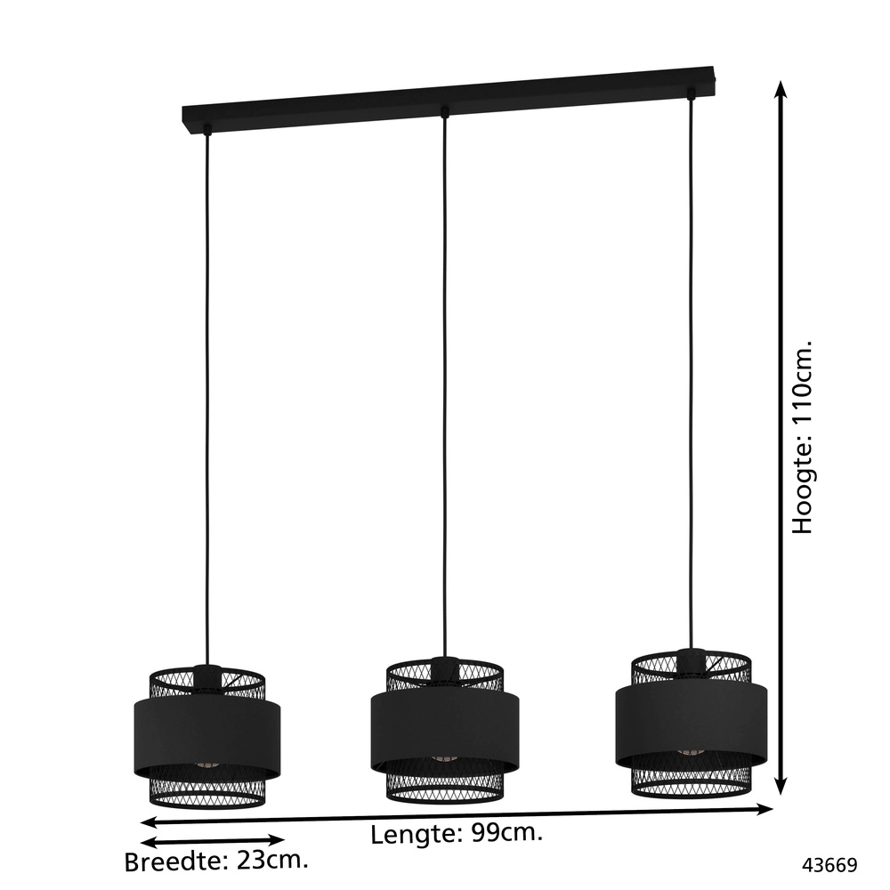 Zwart hanglamp Bazely 3L - Ø 23cm Eglo 9002759436698