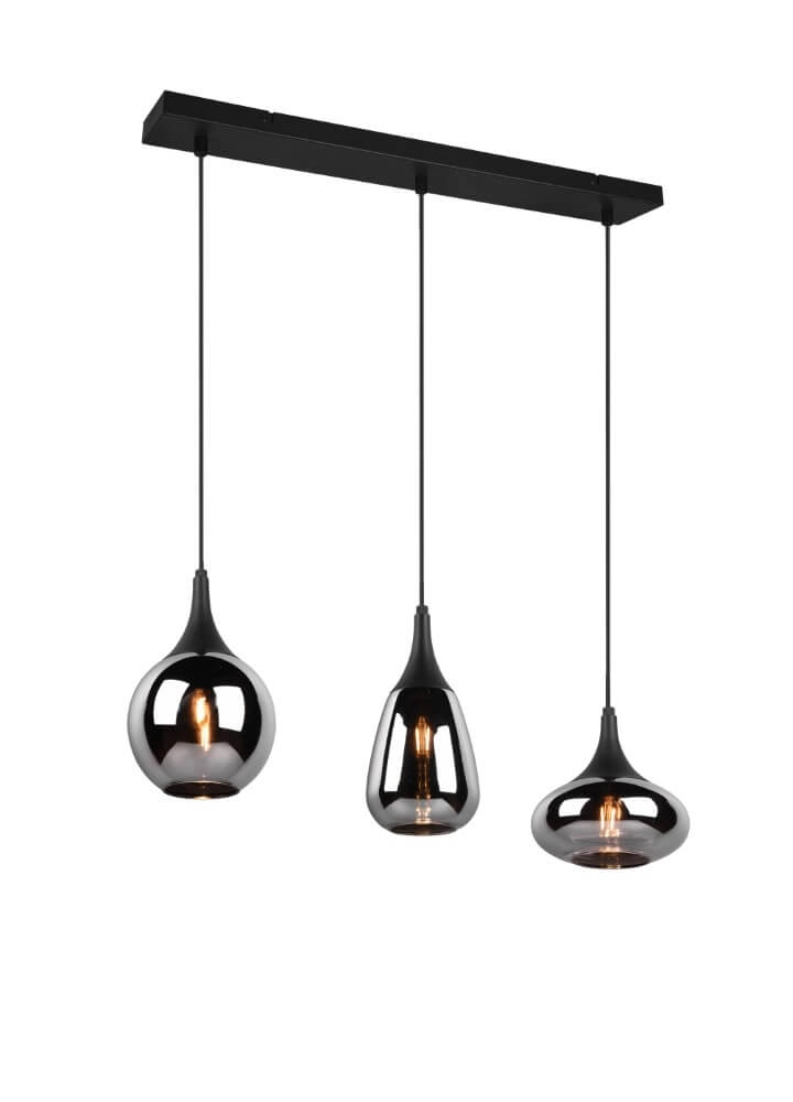 3-lichts hanglamp Lumina met smoke glas