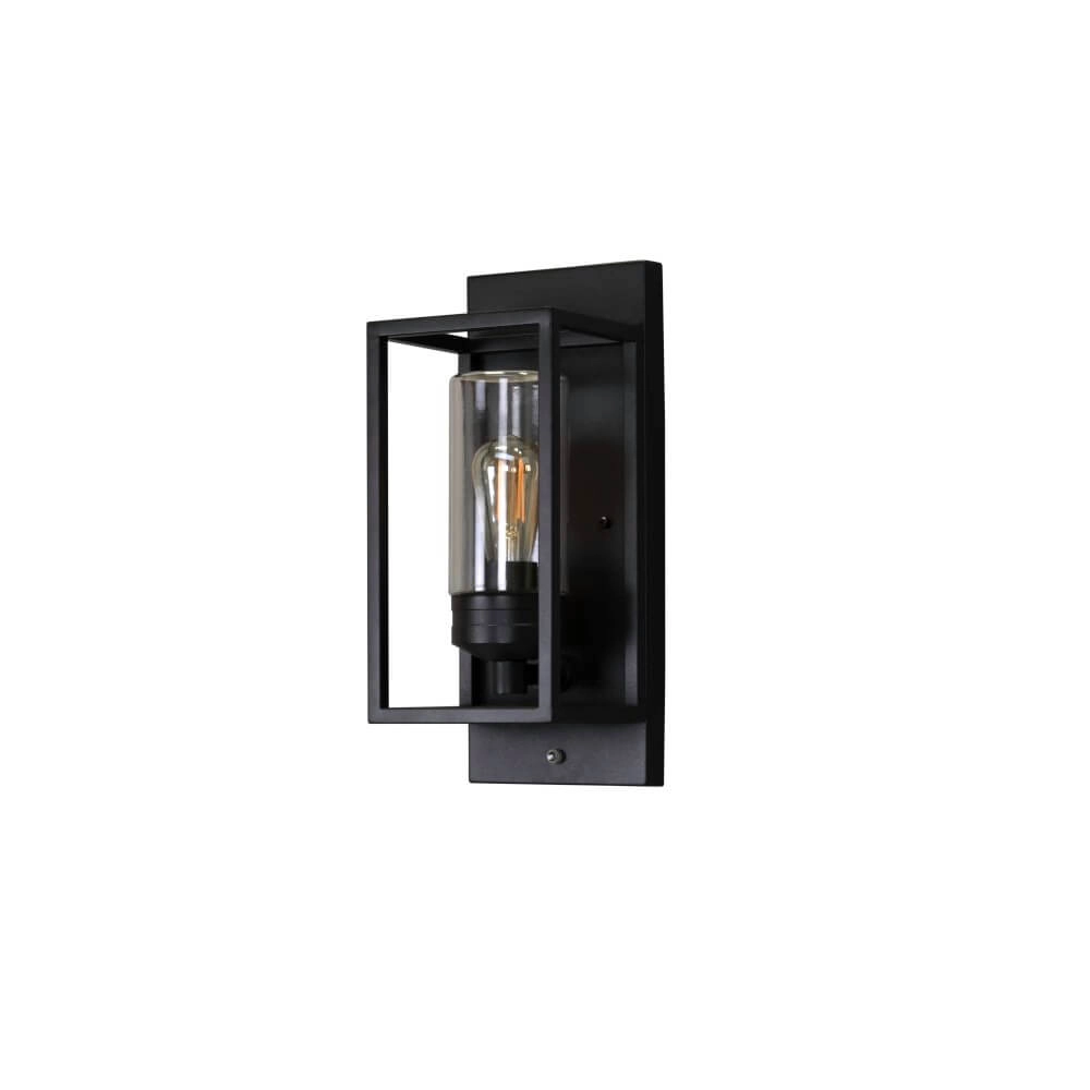 Zwarte wandlamp Trani met schemersensor