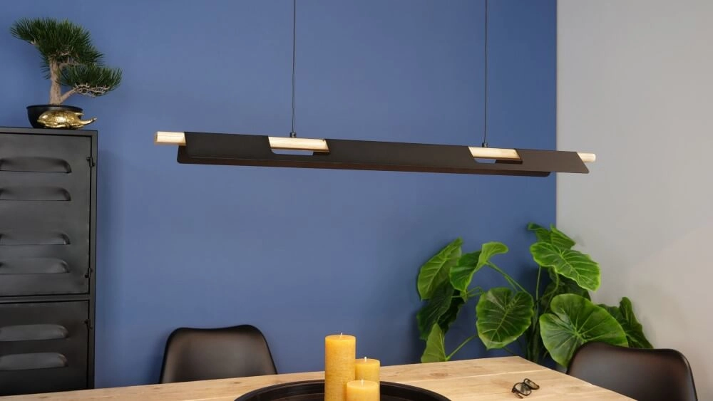 Kantoor hanglamp Ermua zwart met hout Eglo 9002759988364